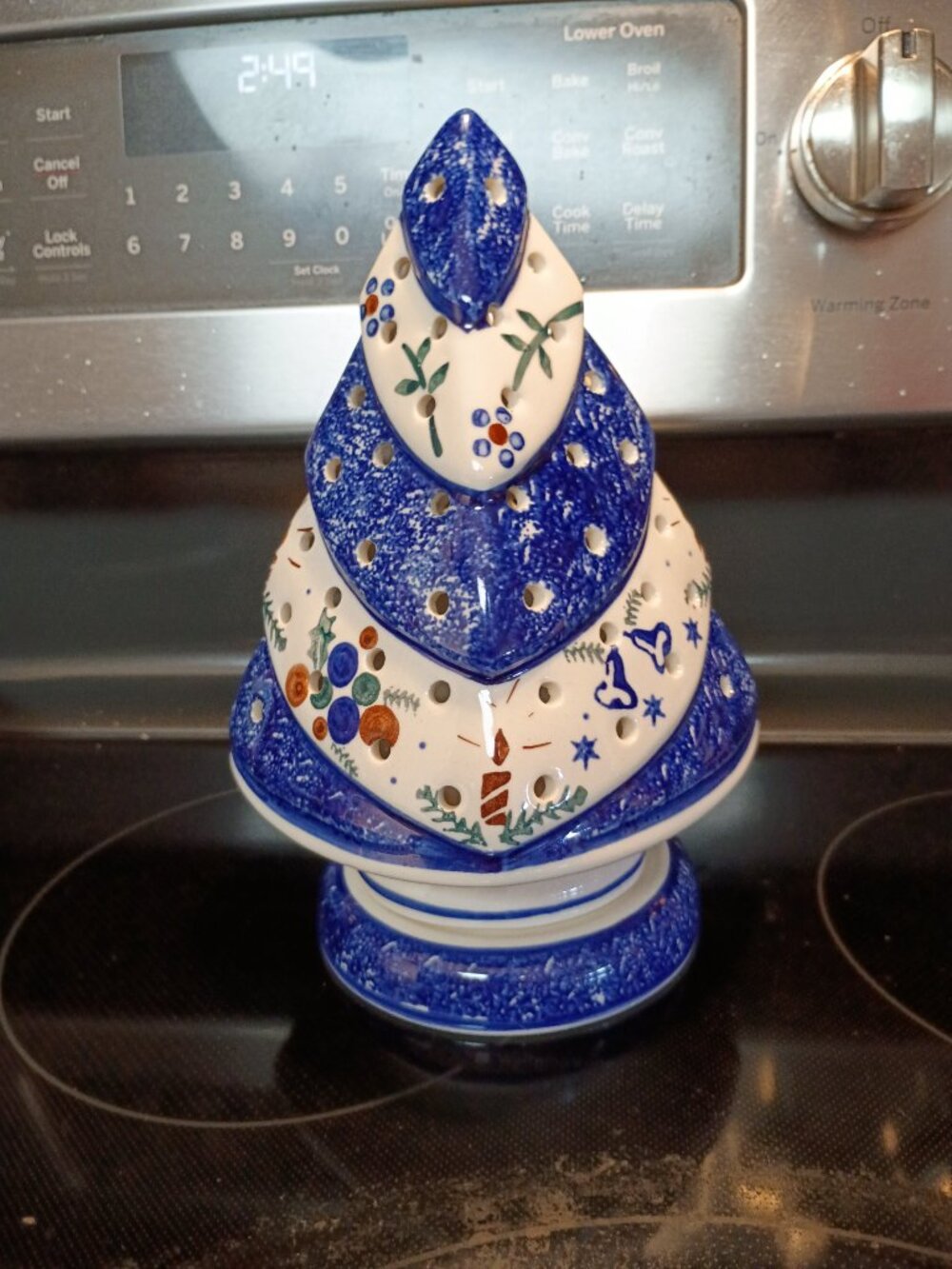 Polish handmade pottery Christmas tree blue whit Made in poland